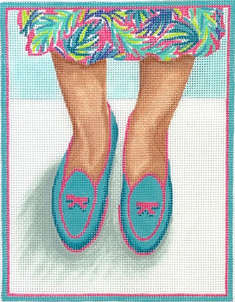 Here’s Looking At Shoe – Belgian Loafers w/ Lilly Dress – turquoise & hot pink PL-451