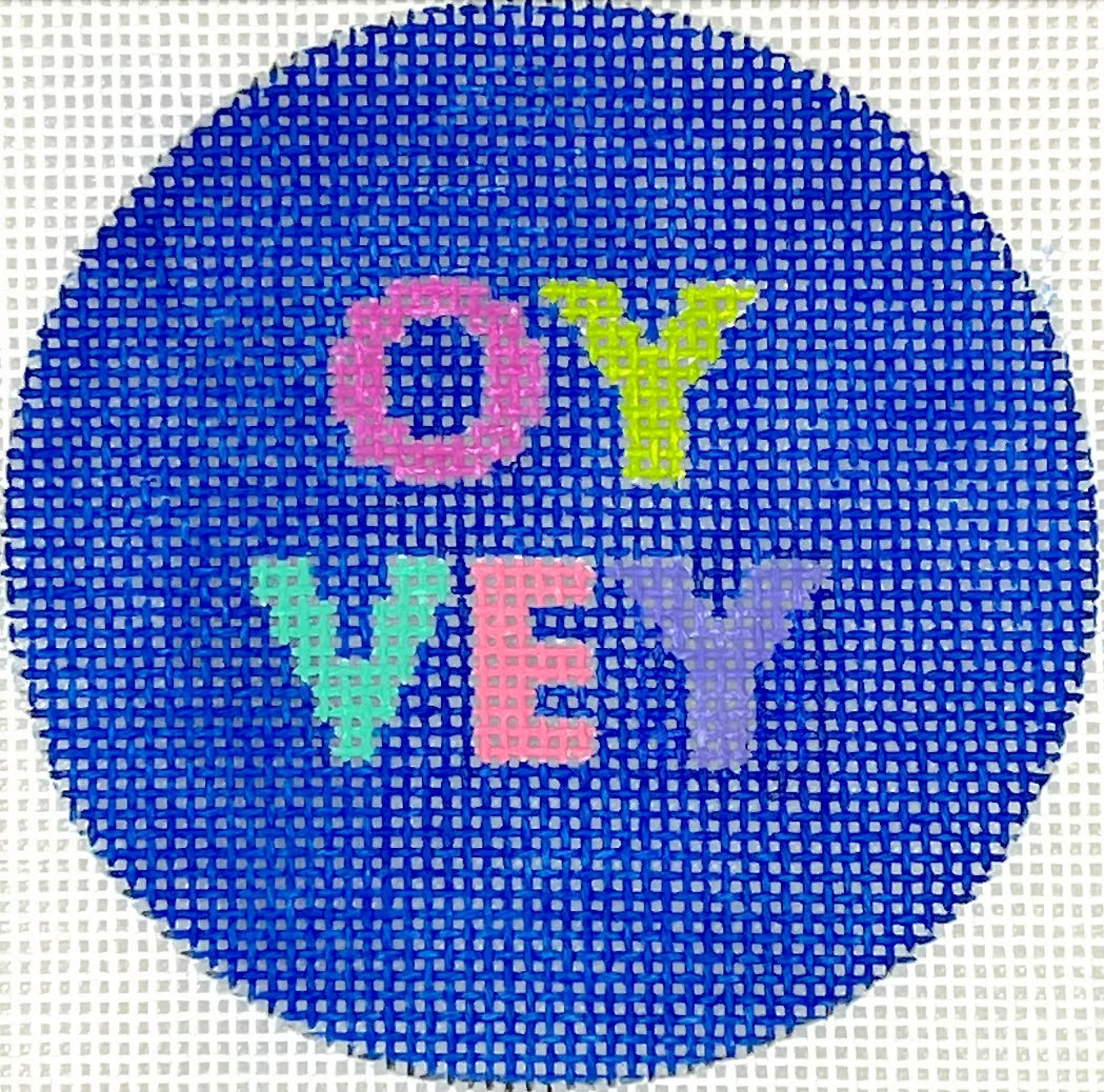 3” Round – OY VEY – bright letters on blue