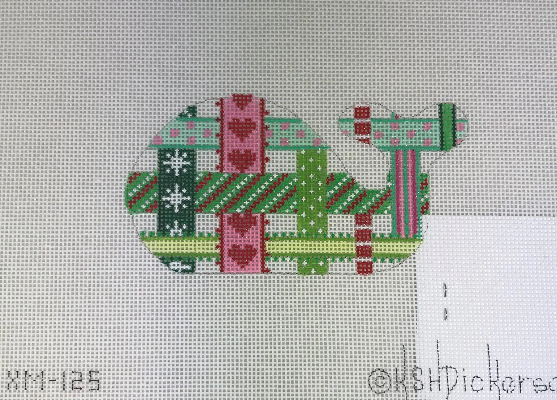 Christmas Ornament – Mini Whale – Woven Ribbons in Christmas colors