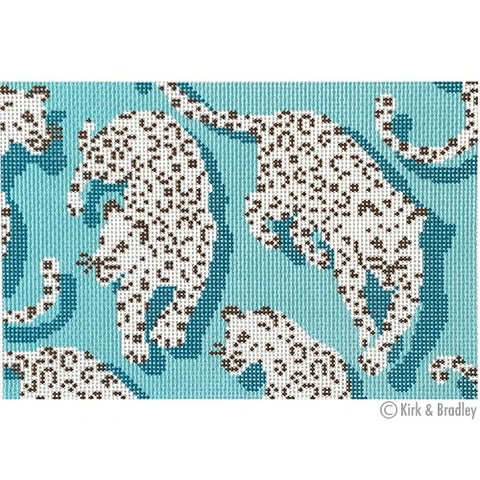 White leopard clutch blue background bradley needlepoint