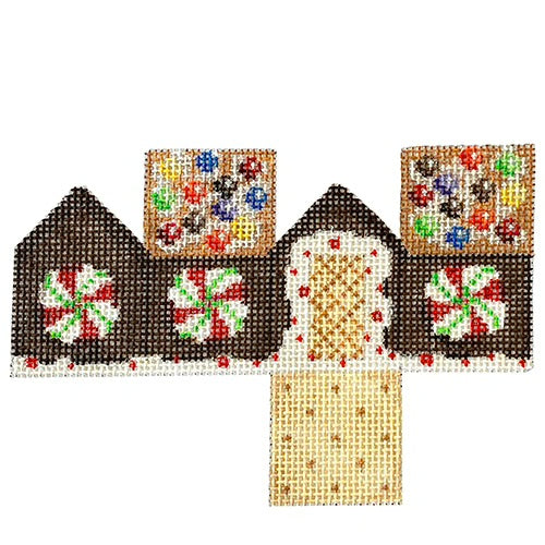 3D Mini cottage m&m roof bradley needlepoint round ornament