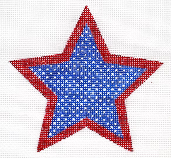 Mini Star – Blue w/ White Dots & Sparkly Red Border