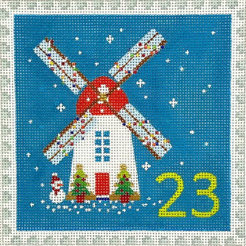 Klara Hawkins – Advent Stamp #23 – Windmill w/ Snowman KH-PL-23