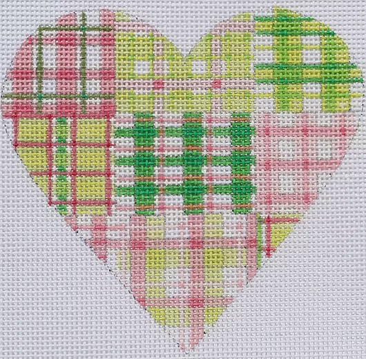Lg. Mini – Madras Patchwork Heart – pinks & greens