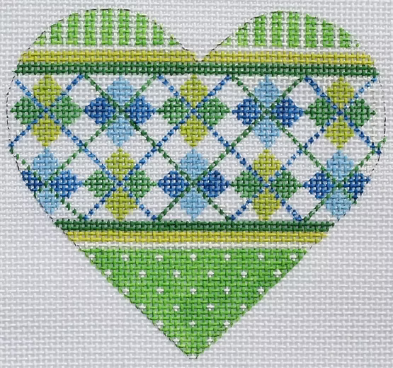 Mini Heart – Argyle – bright blues & greens