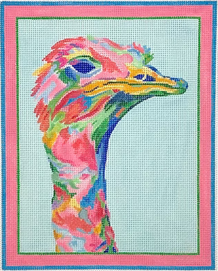 Megan Carn – Ostrich – pinks, greens, blues & golden yellows MC-PL-18