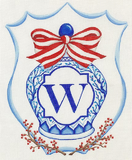 Monogram Crest – Chinese Vase with Bow – blues & reds (specify letter or blank)
