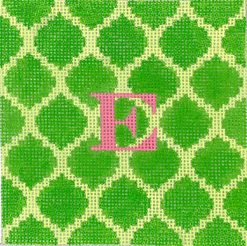 Planet Earth 4” Square Insert– Quatrefoils – green on lime w/ hot pink letter