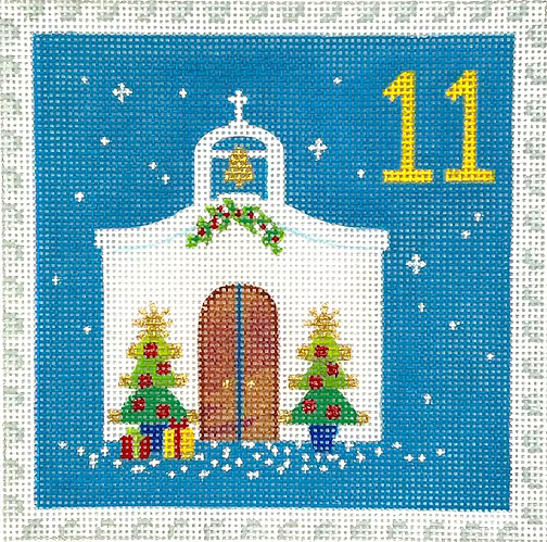 Klara Hawkins – Advent Stamp #11 – Chapel w/ Christmas Trees KH-PL-11