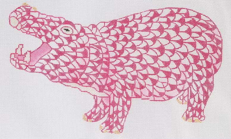 Herend-inspired Fishnet Hippo – pink w/ gold SST-39