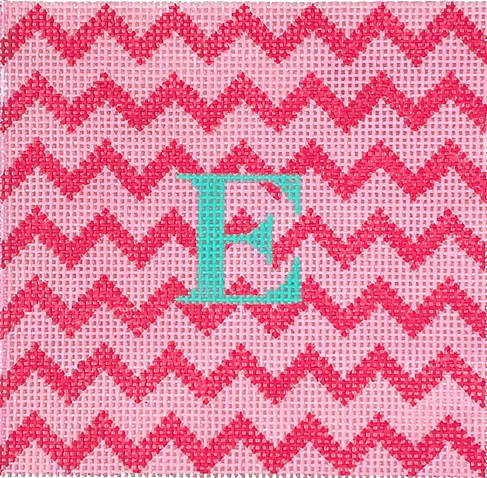 Planet Earth 4” Square Insert – Zigzag – raspberry on pink w/ green letter