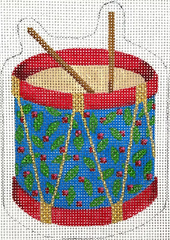 Christmas Ornament – Toy Drum Decorated w/ Berries & Leaves