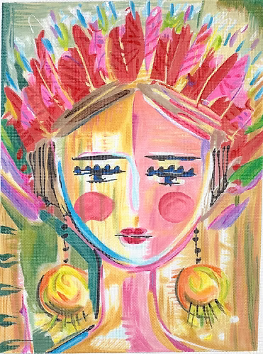 Maren Devine - warrior girl w/ red & pink feathers MD-PL-14