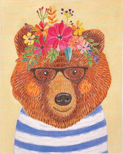 Mia Charro – Bear in Striped Shirt w/ Glasses – on creamy yellow MIAC-PL-09