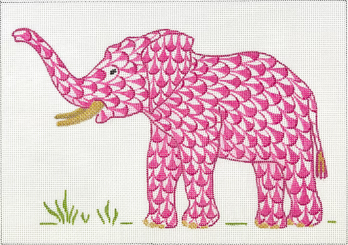 Herend-inspired Fishnet Elephant w/ Trunk Up – pink w/ gold PL-547