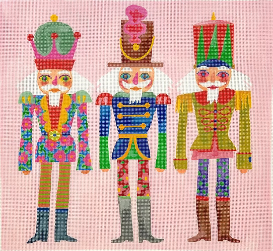 Shannon Snow – Three Colorful Nutcrackers – on pink background SHS-PL-05
