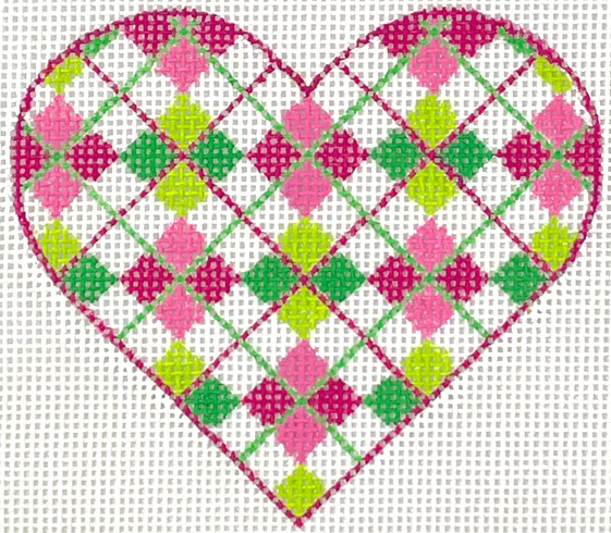 Mini Heart – Argyle – pinks & greens