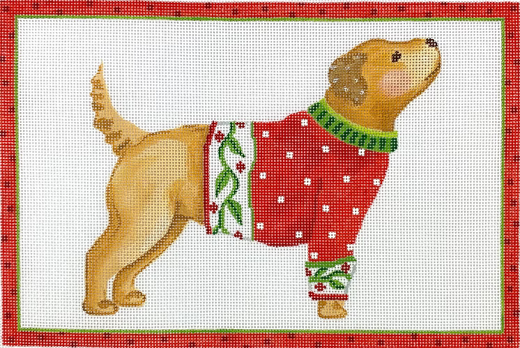 Sally Eckman Roberts – Yellow Dog in Sweater – yellow ochres, greens & reds SER-PL-01