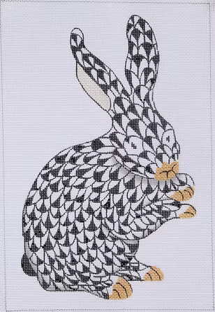 Herend-inspired Fishnet Standing Bunny – black w/ gold SST-72