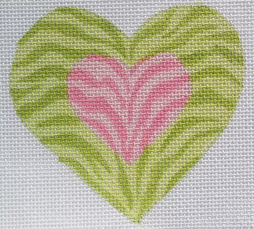 Mini Heart – Double Zebra – limes & pinks (June) (stitch guide in notebook)