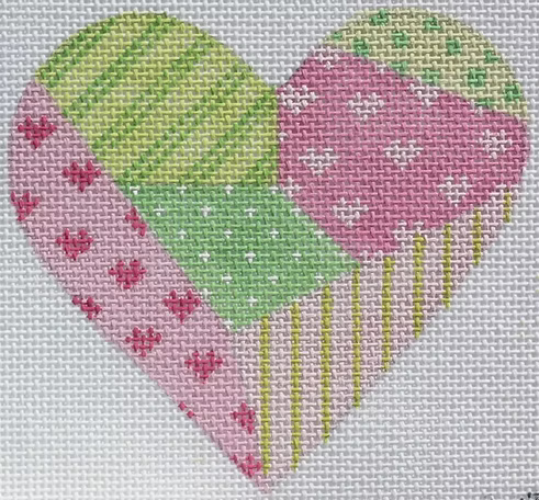 Mini Heart – Patchwork – pinks & greens (March) (stitch guide in notebook)