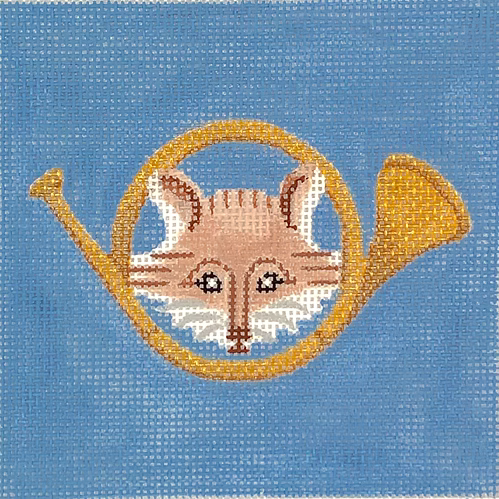Planet Earth 4” Square Insert – Fox & Hunting Horn – on medium sky blue
