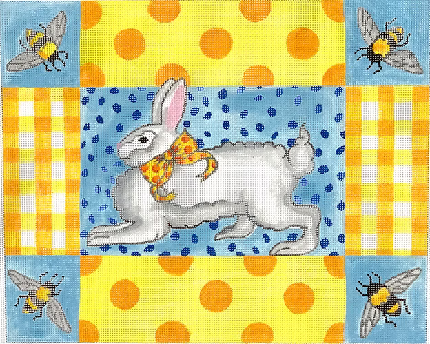 Kelly Rightsell – Running Bunny with Bees, Gingham & Polka Dots – yellows, oranges & blues KR-PL-10