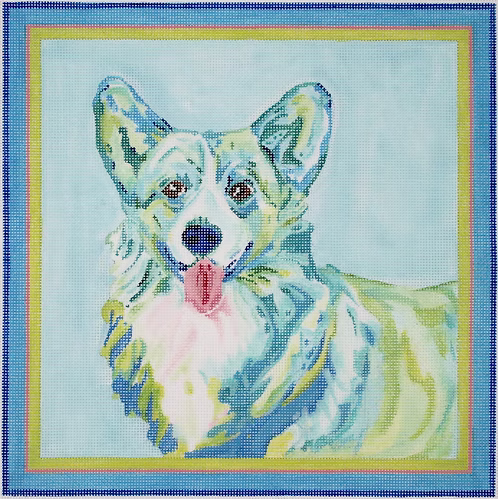 Megan Carn Welsh Corgi – blues & greens with pink MC-PL-05