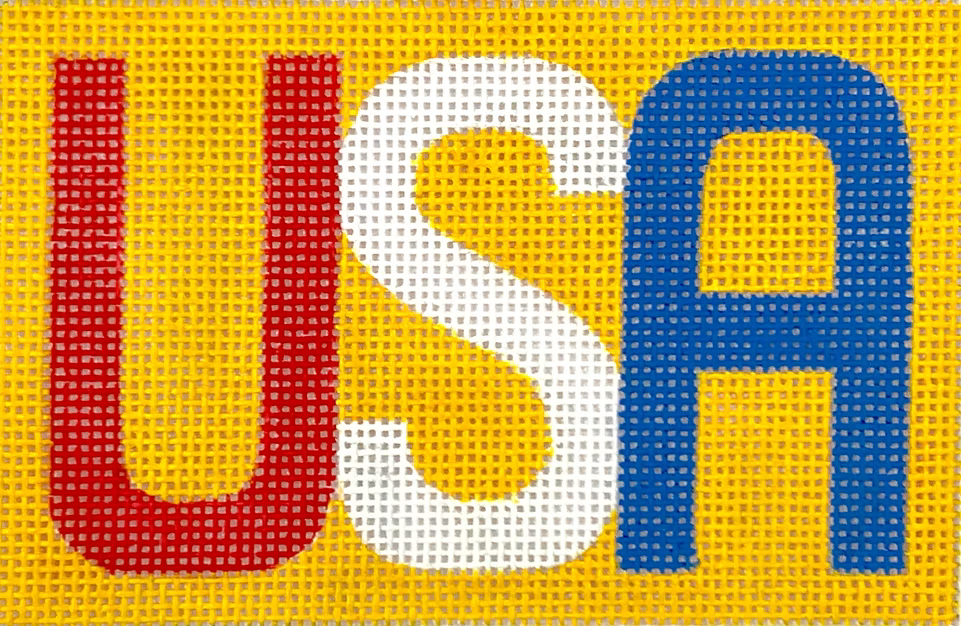Planet Earth Passport Cover Insert – USA in Bright Block Letters – red, white & blue on golden yellow