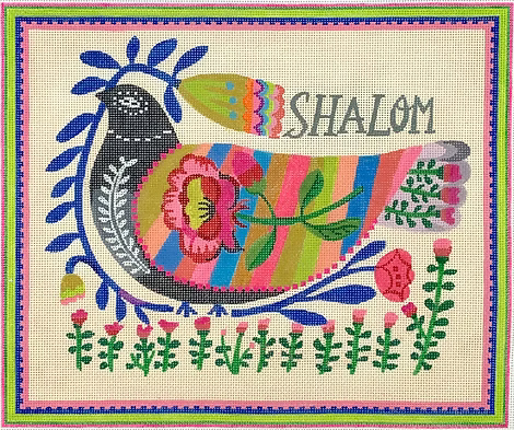 Carolyn Gavin – Shalom Dove with Flowers – multi color (on 13 mesh) CG-PL-10