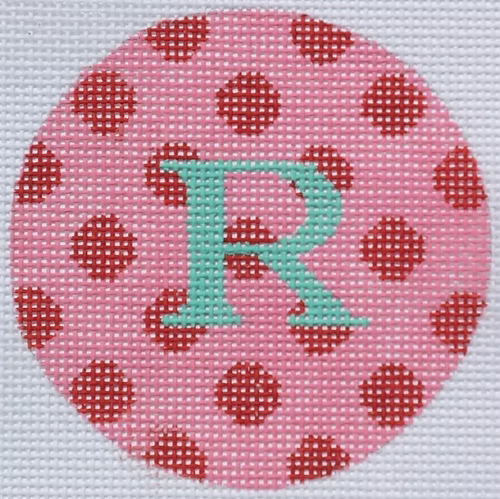 Bright Disk Letter – Pink w/ Red Polka Dots, Turquoise Letter