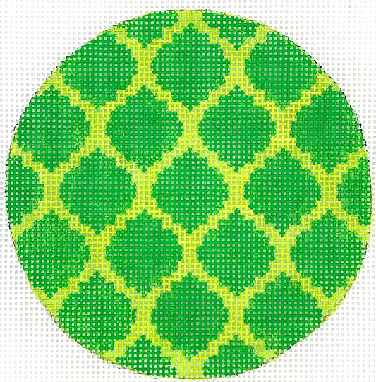 Planet Earth & Lee 4” Round – Quatrefoils – kelly on lime w/ hot pink letter (specify letter/blank)