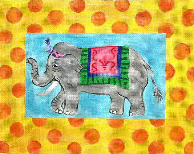 Kelly Rightsell – Circus Elephant w/ Orange Spotted Yellow Border KR-PL-23
