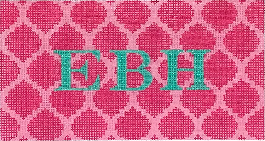 Planet Earth Clutch Insert – Quatrefoils – raspberry on light pink w/ turquoise letters