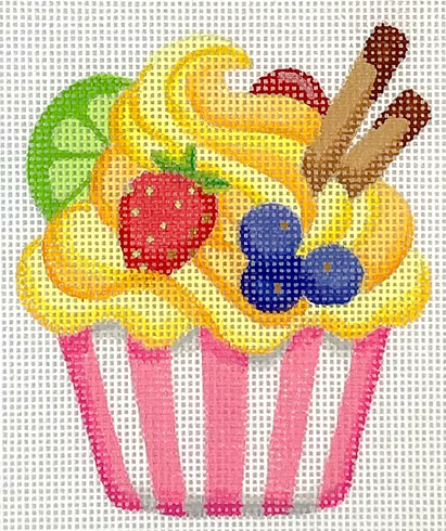 Mini Sweet Treat – Lemon Cupcake w/ Fruits in a Pink & White Cup