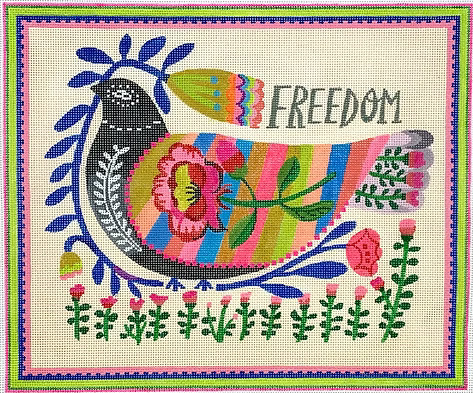 Carolyn Gavin – Freedom Dove with Flowers – multi color 13 mesh CG-PL-07
