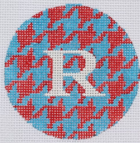 Bright Disk Letter – Red & Bright Blue Houndstooth, White Letter