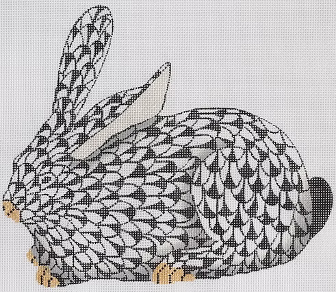 Herend-inspired Fishnet Crouching Bunny – black w/ gold (facing left) SST-76L