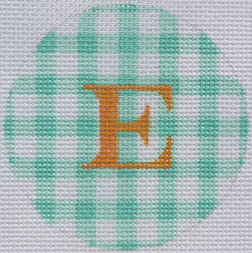 Bright Disk Letter – Turquoise Gingham, Tangerine Letter ALB-11