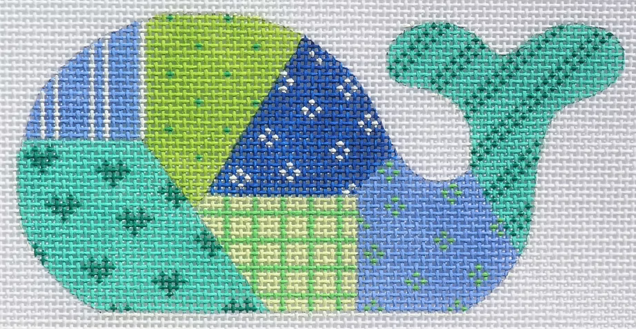 Mini Whale – Patchwork – bright blues & greens (March)