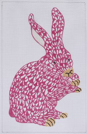 Herend-inspired Crouching Fishnet Bunny – pink w/ gold (facing right) SST-31R