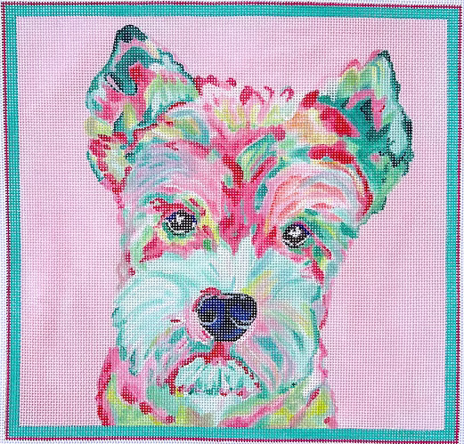 Megan Carn – Mini Schnauzer – multi on soft pink MC-PL-23