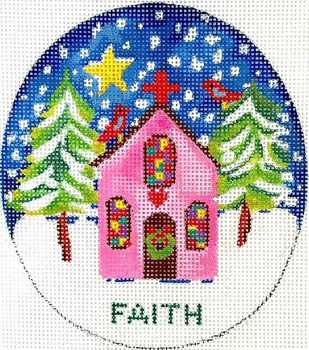 Julia Eves – “FAITH” Pink Church w/ Red Bird, Trees & Star JE-XM-03