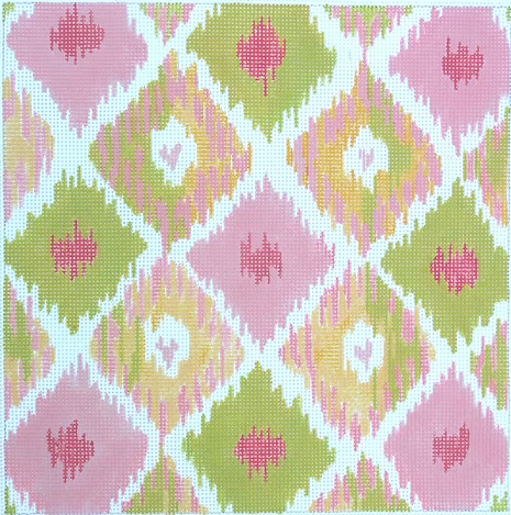 Ikat Diamonds w/ Four Hearts – pinks & greens w/ sun yellow PL-134