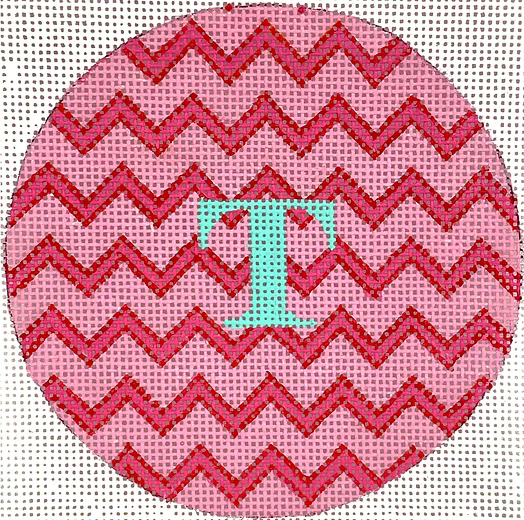 Planet Earth & Lee 4” Round – Zigzag – pinks & red w/ turquoise letter (specify monogram or blank)