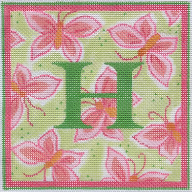 Lilly Letter – Butterflies – green & pinks w/ tangerine (specify letter or blank)