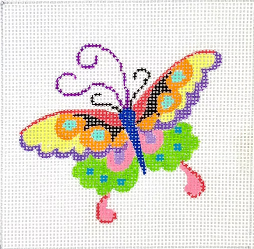 Planet Earth 4” Square Insert – Chinese Butterfly – pinks, greens, blues, lavenders & black