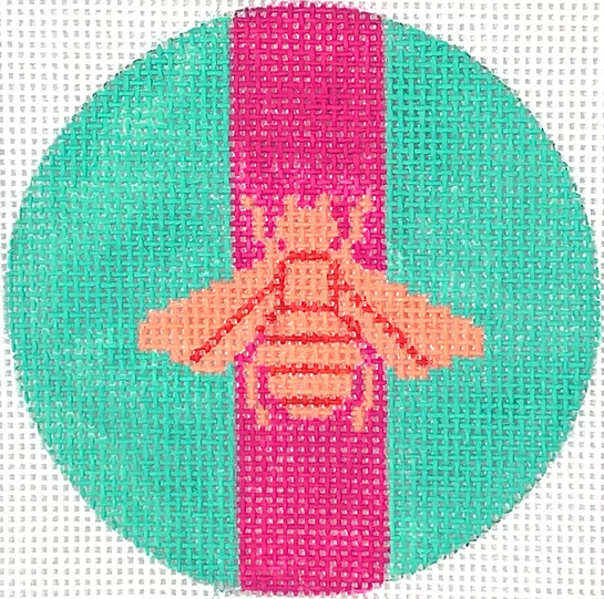 Planet Earth & Lee 3” Round – Gucci Bee in Mod Colors – peach w/ fuchsia stripe on turquoise