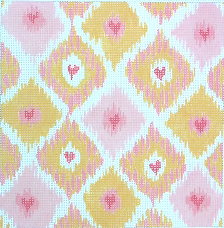 Ikat Diamonds w/ Allover Hearts – coral, pink & apricot PL-135
