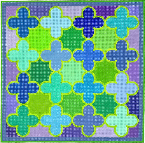 Moroccan Tiles – Quatrefoils in blues, greens, turquoise & lavender PL-09